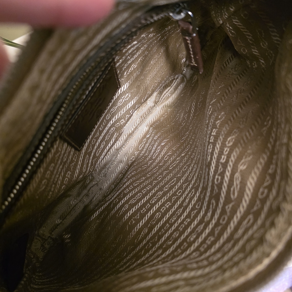 Prada | Small Prada Logo Jacquard Tan Canvas Shoulder/Crossbody  Bag - Picture 12 of 15